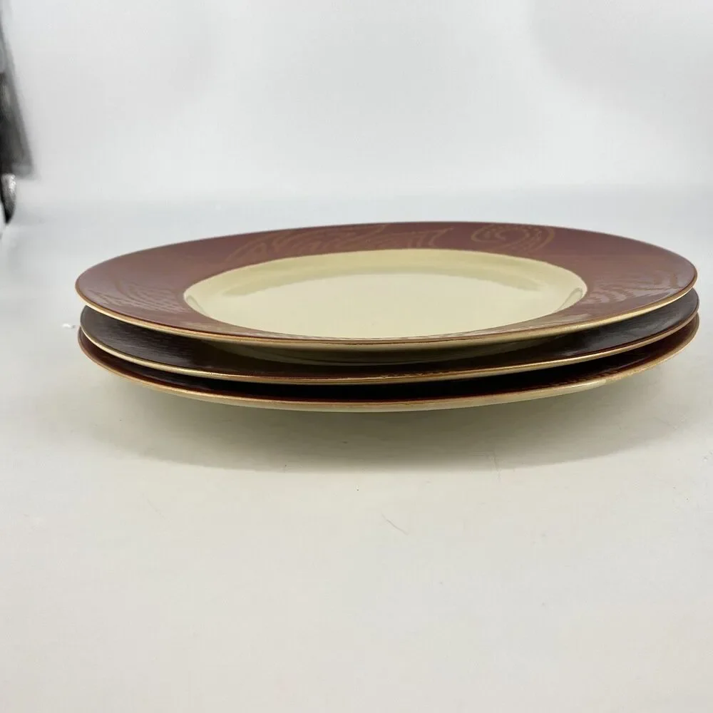 Pier 1 Matira Dinner Plates Set of 3 Red Scroll Rim Stoneware 10.5”